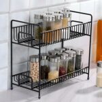 Planet Stainless Steel Floor Mount 2 Layer Kitchen Spice Rack/Modular Kitchen Shelves/Spice Rack & Container Organizer/Kitchen Pantry Storage Organizer Rack/Multipurpose Storage Shelf (Black)