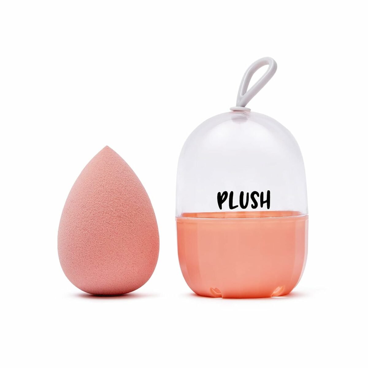 Plush Peachy Puff Microfiber Beauty Blender with Case | Makeup Sponge That Saves Up to 60% Makeup | Teardrop Cut | For All Makeup Formulations | Cruelty-Free | Latex-Free | Vegan