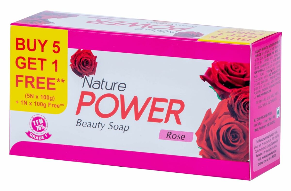 Power Soaps Nature Power Beauty Soap (Buy 5 Get 1 Free)-100G |Soft, Supple, Radiant & Glowing Skin| Tfm 76% Grade 1 Soap| 100% Vegan | Suitable For All Skin Types (Rose)