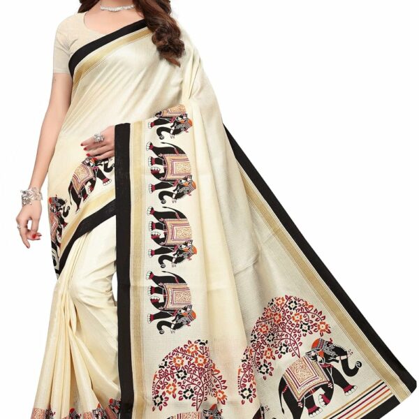 Priyashi Womens Kalamkari Art Silk Printed Saree With Blouse Piece