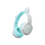 Promate Panda Bluetooth Headphones for Kids-Kawaii Cat Ear Headphones,Max 93Db Volume Limit,Wired/Wireless Kids Headphones with Microsd Card Slot,Led,Mic,40 Hrs Playback Time,3.5Mm Aux,Aqua-Over Ear