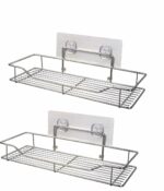 Q13® Stainless Steel Multipurpose Self Bathroom Rack, Kitchen, Home, Adhesive Organizer for Bathroom Without Drilling Storage, Shampoo, Detergent Racks & Wall Holder Box Storage Basket (Pack of 2)