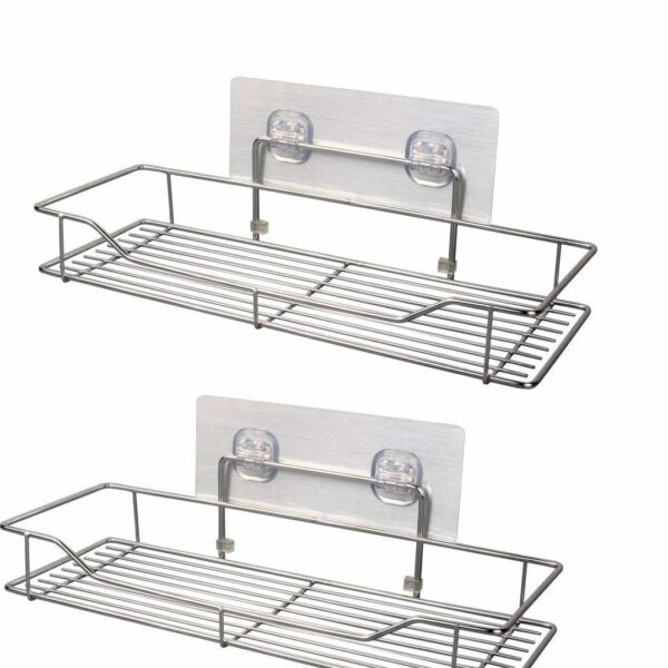 Q13® Stainless Steel Multipurpose Self Bathroom Rack, Kitchen, Home, Adhesive Organizer for Bathroom Without Drilling Storage, Shampoo, Detergent Racks & Wall Holder Box Storage Basket (Pack of 2)