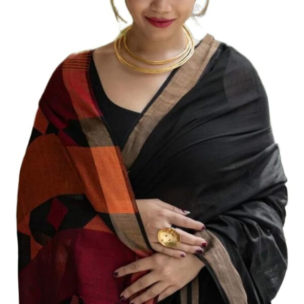 RADHA LAKSHMI Women's Kanjivaram Soft Banarasi linen cotton Silk Saree With Blouse piece(AG black rainbow)