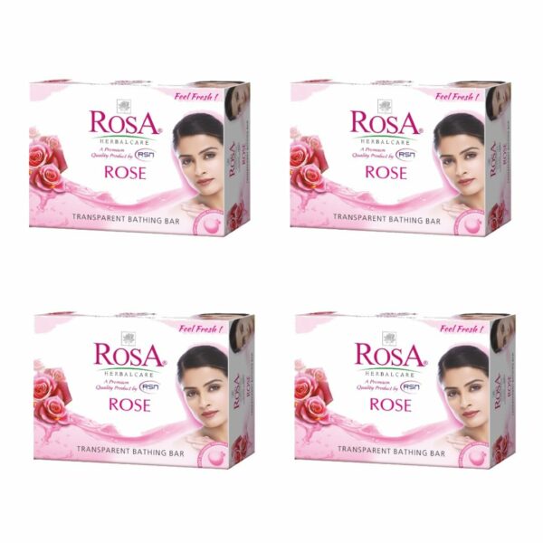 ROSA Transparent Rose Soap 100 GM (Pack of 4) with Glycerin and Rose Extracts | For Men and Women