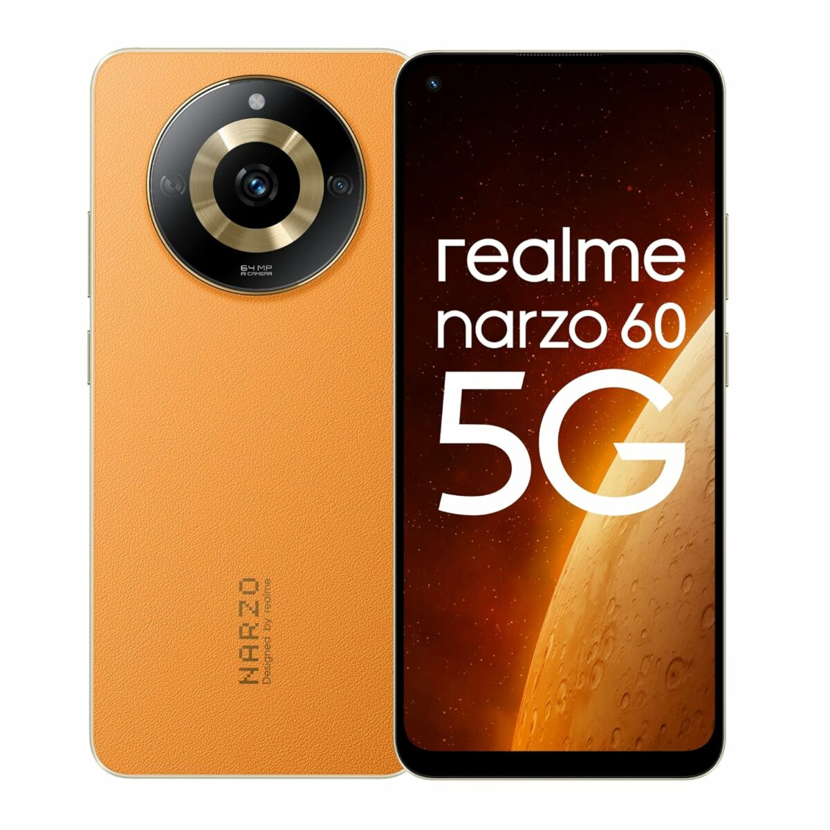 (Refurbished) realme narzo 60 5G (Mars Orange,8GB+128GB) 90Hz Super AMOLED Display | Ultra Premium Vegan Leather Design | with 33W SUPERVOOC Charger