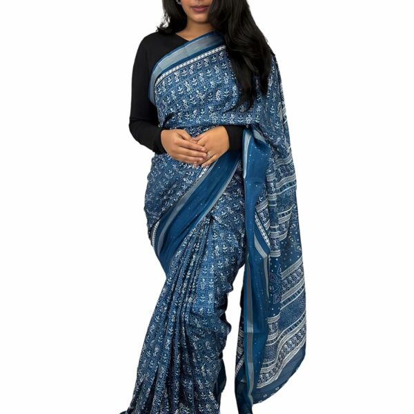 SANWARIYA SILKS Women's Printed Dola Silk Saree With Unstiched Blouse