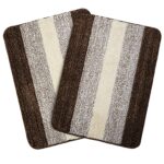 SARAL HOME EASY LIVING Saral Home Microfiber Striped Anti-Skid Rectangular Set Of 2 Bathmats (Brown, 50X70 Cm)