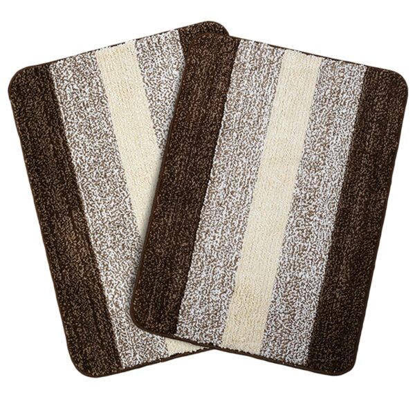 SARAL HOME EASY LIVING Saral Home Microfiber Striped Anti-Skid Rectangular Set Of 2 Bathmats (Brown, 50X70 Cm)