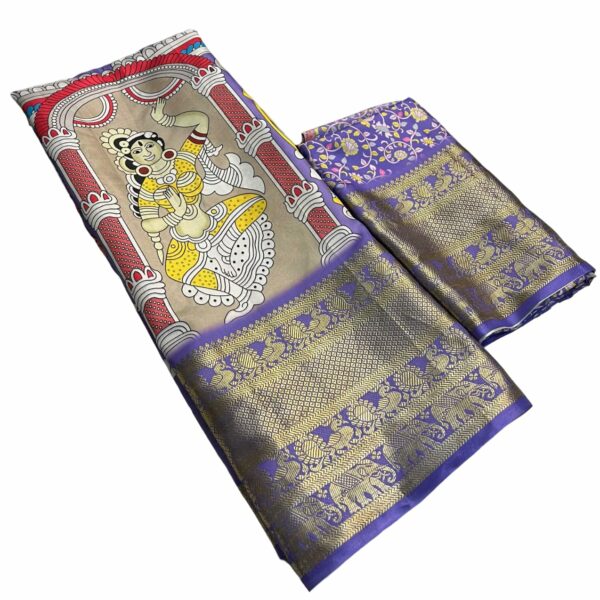 SATIKA VASTRAM Kalamkari Tussar Silk Saree Digital Floral Print Zari Weaving Border Designer Pallu Attach Blouse Piece