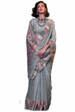 SGF11 Women's Kanjivaram Soft Cotton Linen Silk Saree With Unstitched Blouse Piece