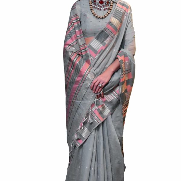 SGF11 Women's Kanjivaram Soft Cotton Linen Silk Saree With Unstitched Blouse Piece