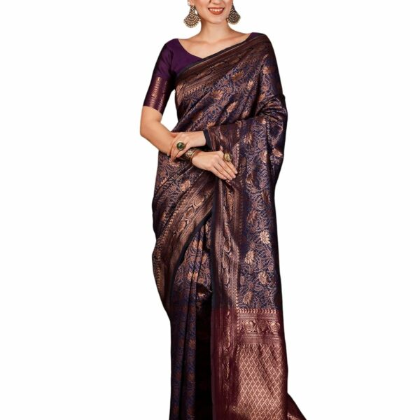 SIRIL Women's Banarasi Jacquard Soft Kanjeevaram Saree With Unstitched Blouse Piece