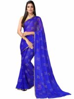 SIRIL Women's Mukaish Work & Border Jari Stripes Chiffon Saree with Unstitched Blouse Piece