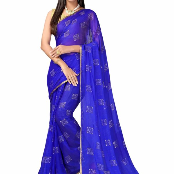 SIRIL Women's Mukaish Work & Border Jari Stripes Chiffon Saree with Unstitched Blouse Piece