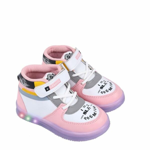 SNEAKER JUNKIES Kid's PVC Mid-Top Strap Closure Led Light Casual Shoes for Baby Boys & Girls (Multicolor).