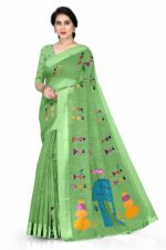 SOURBH Women's Cotton Blend Tribal Art Warli Printed Designer Saree with Blouse Piece