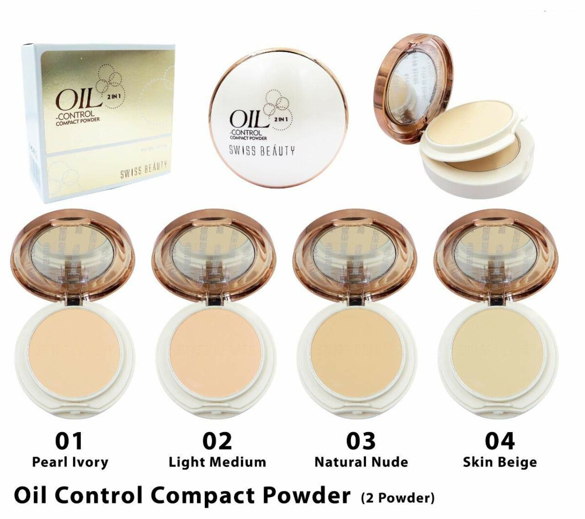 SWISS BEAUTY Oil Control 2 In 1 Matte Compact Powder For All Skin Types 20G - Light Medium (02), Multicolor