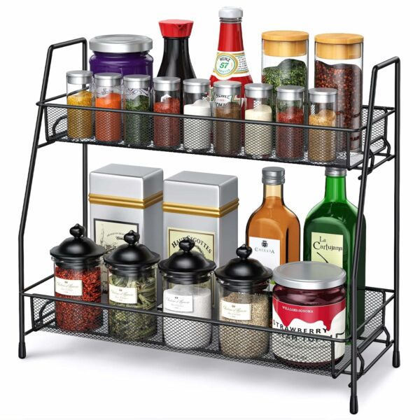 SaleOn Spice Rack Organizer for Countertop 2 Tier Counter Organizer Countertop,Spice Rack Organizer for Cabinet, Counter Organizer, Spices Bottle Organizer Rack for Kitchen - Black