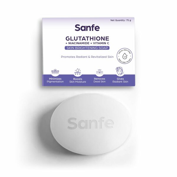 Sanfe Glutathione Niacinamide Vitamin C Brightening Soap | Hydrating, Minimizes pigmentation, Removes Dead Skin | Skin whitening soap for women and men | Tan Removal Hyperpigmentation & Glow 75gm