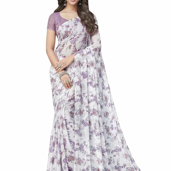 Satrani Women's Floral Printed Chiffon Saree