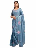 Satrani Women's Kota Doriya Floral Printed Scalloped Border Pre pleated Ready To Wear One Minute Saree with Unstitched Blouse Piece