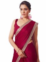 Satrani Women's Satin Chiffon Hot Fixing Saree with Unstitched Blouse Piece