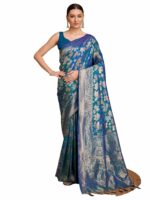 Satrani Women's Silk Dual Tone Banarasi Jacquard Saree with Unstitched Blouse Piece