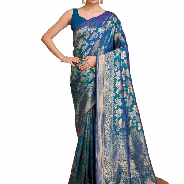 Satrani Women's Silk Dual Tone Banarasi Jacquard Saree with Unstitched Blouse Piece