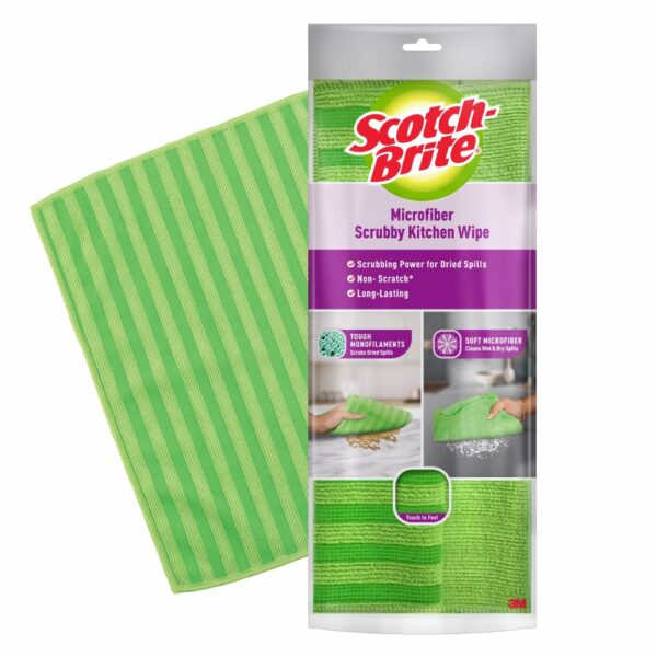 Scotch-Brite Microfiber Scrubby Kitchen Cloth (Pack of 1 Green) (Wet & Dry Cleaning of Kitchen slabs, Table, Gas stove, Steel Utensils etc)