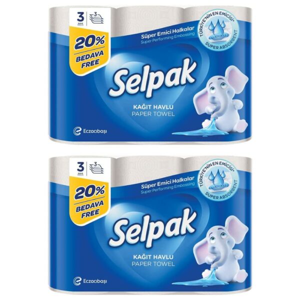 Selpak Imported Paper Towel Kitchen Roll 3 Ply - 3 Rolls (Pack of 2)