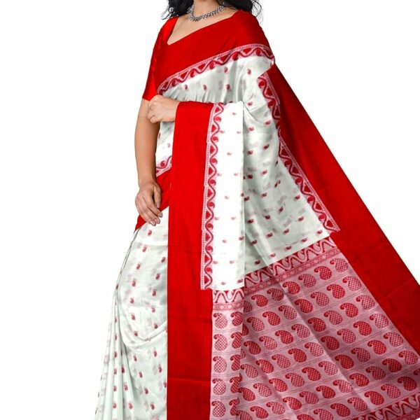 Shree Karni Creations Bengali Traditional Red and White Saree |Designed Pallu|