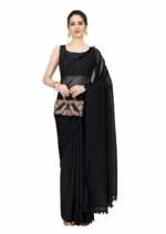 Sidhidata Women's Georgette Pom-Pom Lace Boardered Saree With Unstitched Blouse Piece (Zomato)