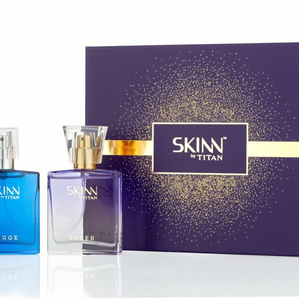 Skinn by Titan, Verge & Sheer Long Lasting Perfume Gift Set for Couples - 25 mL (Pack of 2) | Perfume for Men & Women | Travel Size Fragrances | Pocket Size scents | Perfume Gift for Partners