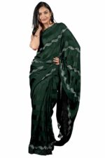 Subham Women's Georgette Rhinstone Embellishement Solid Saree with Blouse Piece