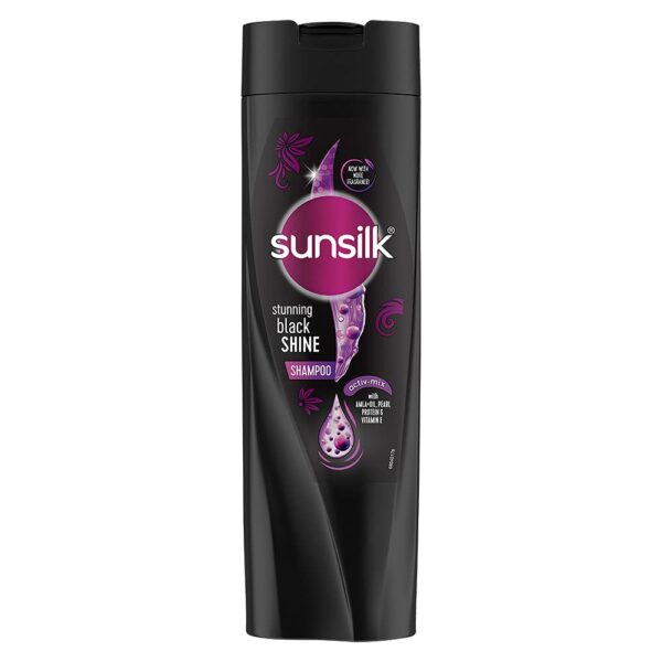 Sunsilk Stunning Black Shine Shampoo 340 ml, With Amla + Oil & Pearl Protein, Gives Shiny, Moisturised, Fuller Hair