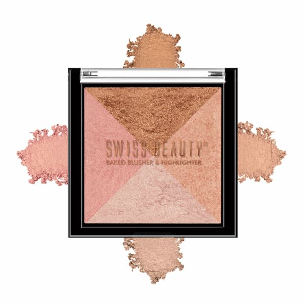 Swiss Beauty Mini Baked Shimmer Blusher And Highlighter Palette For Face Makeup| Multicolor-1, 7 Gm |