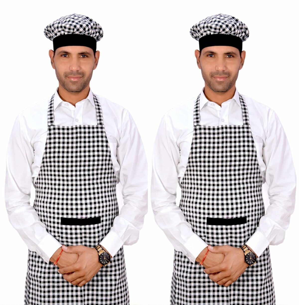 Switchen Cotton Checks Kitchen apron for Home Hotel and cafe pack of 2 - Black & White