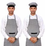 Switchen Cotton Checks Kitchen apron for Home Hotel and cafe pack of 2 - Black & White