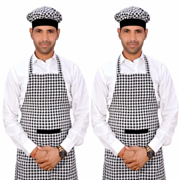 Switchen Cotton Checks Kitchen apron for Home Hotel and cafe pack of 2 - Black & White