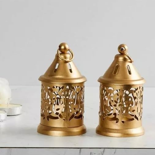 TANISHI Enterprises Decor Metal Gold Hanging Lantern ! Home Decoretion ! Diwali Lighting ! Pack of 2