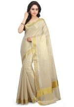 TEXATION Women's Kerala Kasavu Golden Colour Tissue Saree With Running Blouse (Saree 5.5 meter, Blouse 0.8 meter)