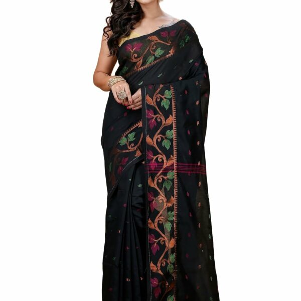 T.J. SAREES Women’s Handloom Premium Cotton Silk Tant Jamdani saree With Blouse Pcs