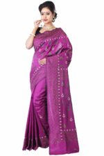 T.J. SAREES Women’s Pure Kantha Stitch hand embroidery assam Silk Saree of Bengal With Blouse Pcs