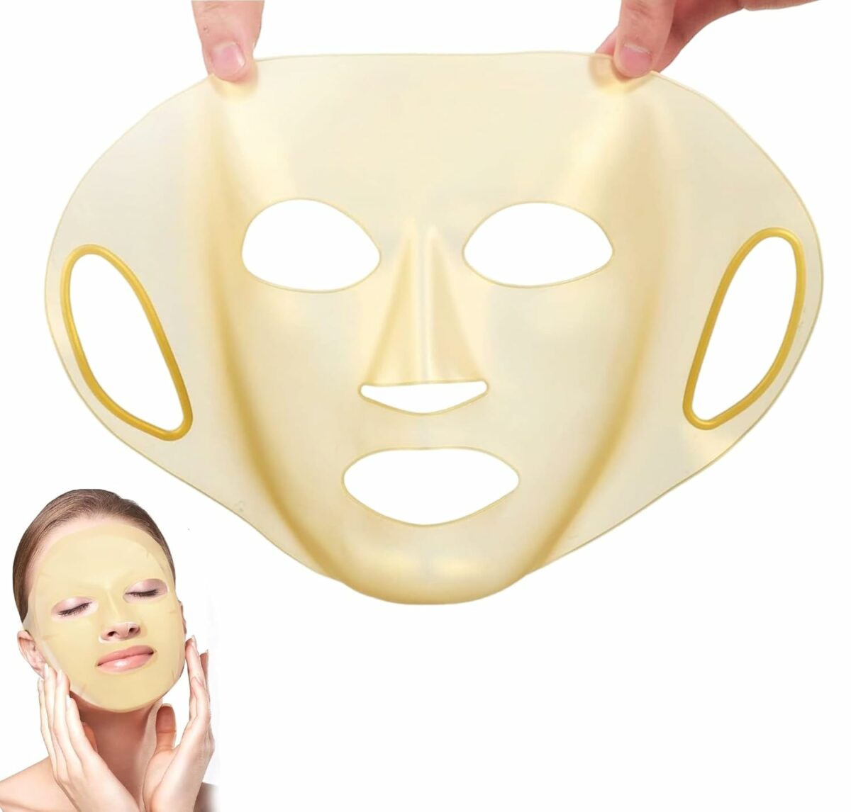 TLISMI Silicone Sheet Mask Cover Reusable Moisturizing Facial Mask Cover For Sheet Mask Sheet Mask Holder For Slow Down The Evaporation Of Mask Essence Face Beauty Tool-Golden, 1 Count