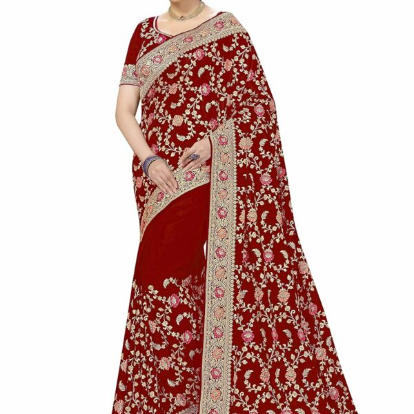 TRENDMALLS Women's Heavy Embroiderd Barfi Silk Saree