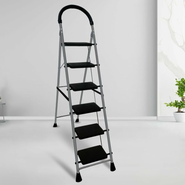 TRENDY Carbon Steel 6 Step-Ladder For Home | Heavy Duty Foldable Ladder With Wide Ant-Slip Steps And Anti-Skid Shoes