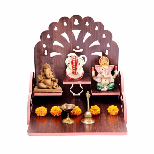 Twinster Small Wooden Temple for Home & Office, Light Weight Puja Mandir, Perfect for Smaller Spaces, Size- 28x28x26 CM.