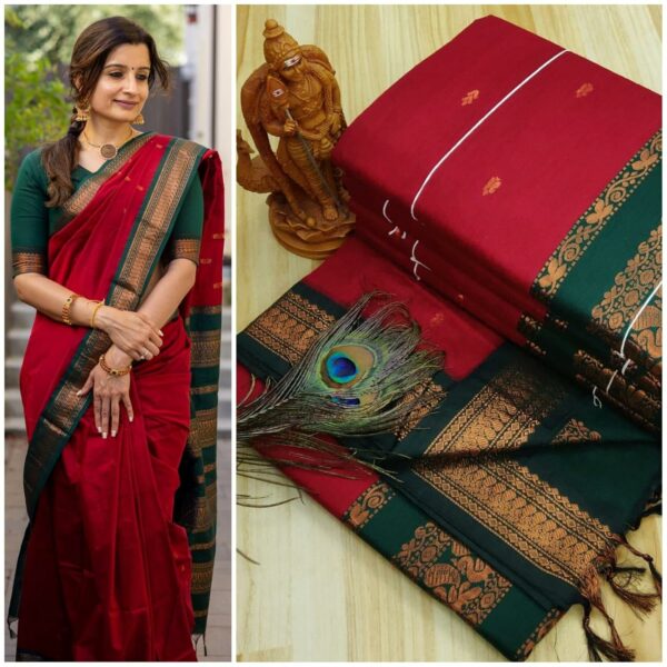 Unique Queens Women's Pure Kalyani Cotton Silk Saree With Zari Border And Blouse Piece168 (Multicolored)