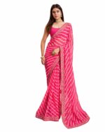 VAIRAGEE Women Stylish Georgette Striped Pattern Embroidery Border Work Saree (6216)